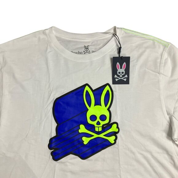 Psycho Bunny Other - Psycho Bunny Mens XXL White Asher Logo T-Shirt Neon Green Blue Logo Pima Cotton